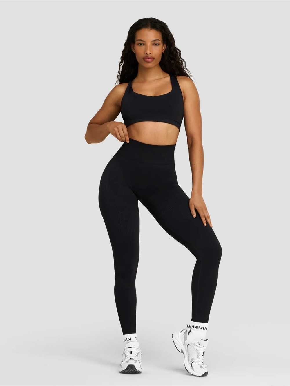 THRIVIN High Waist Elevate Ribbed Contour Leggings Pure Black Medium - Picture 5 of 13